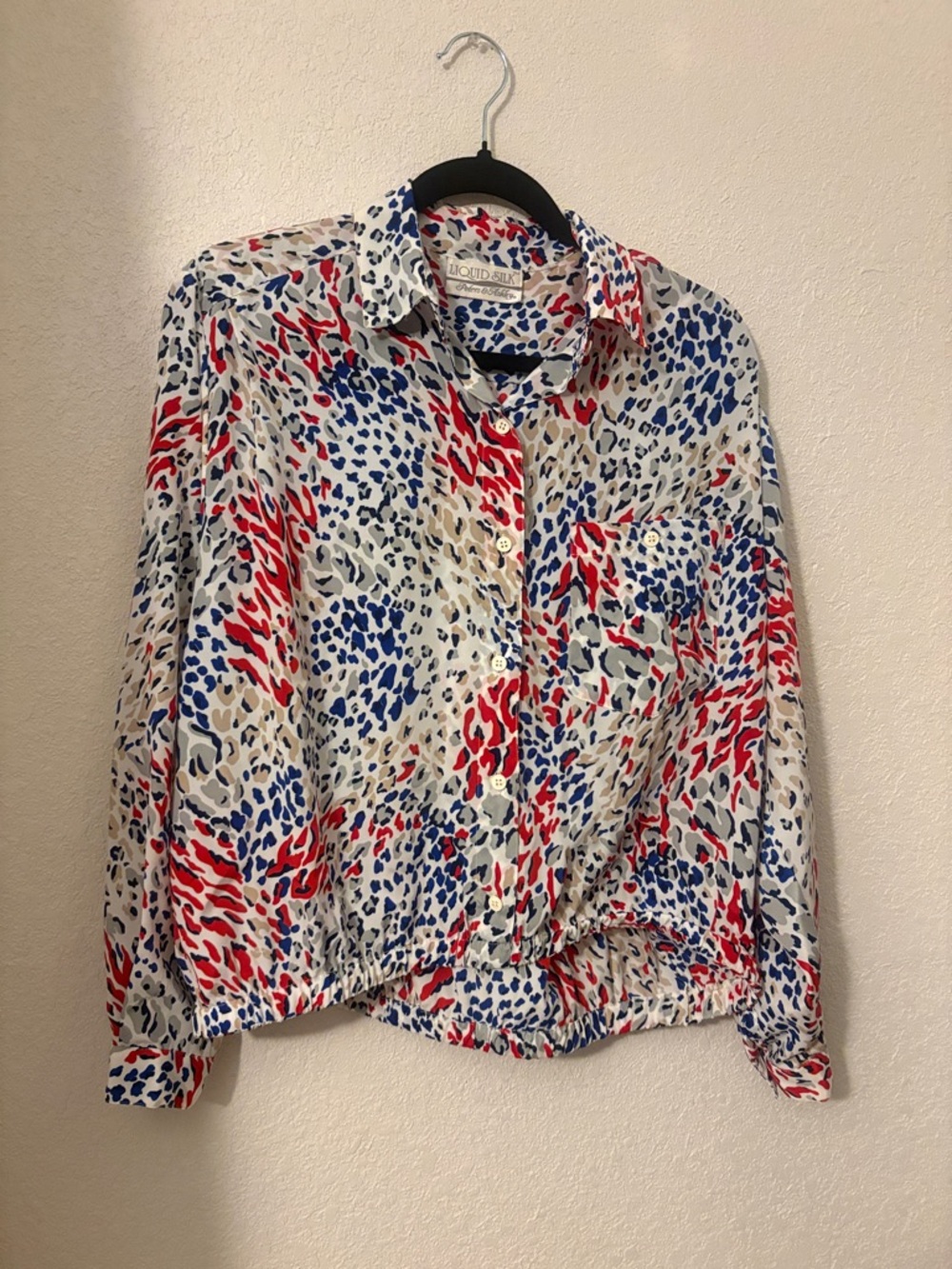 LIQUIDO LUNA Red, Blue & Cream Leopard Print Button-Down Blouse